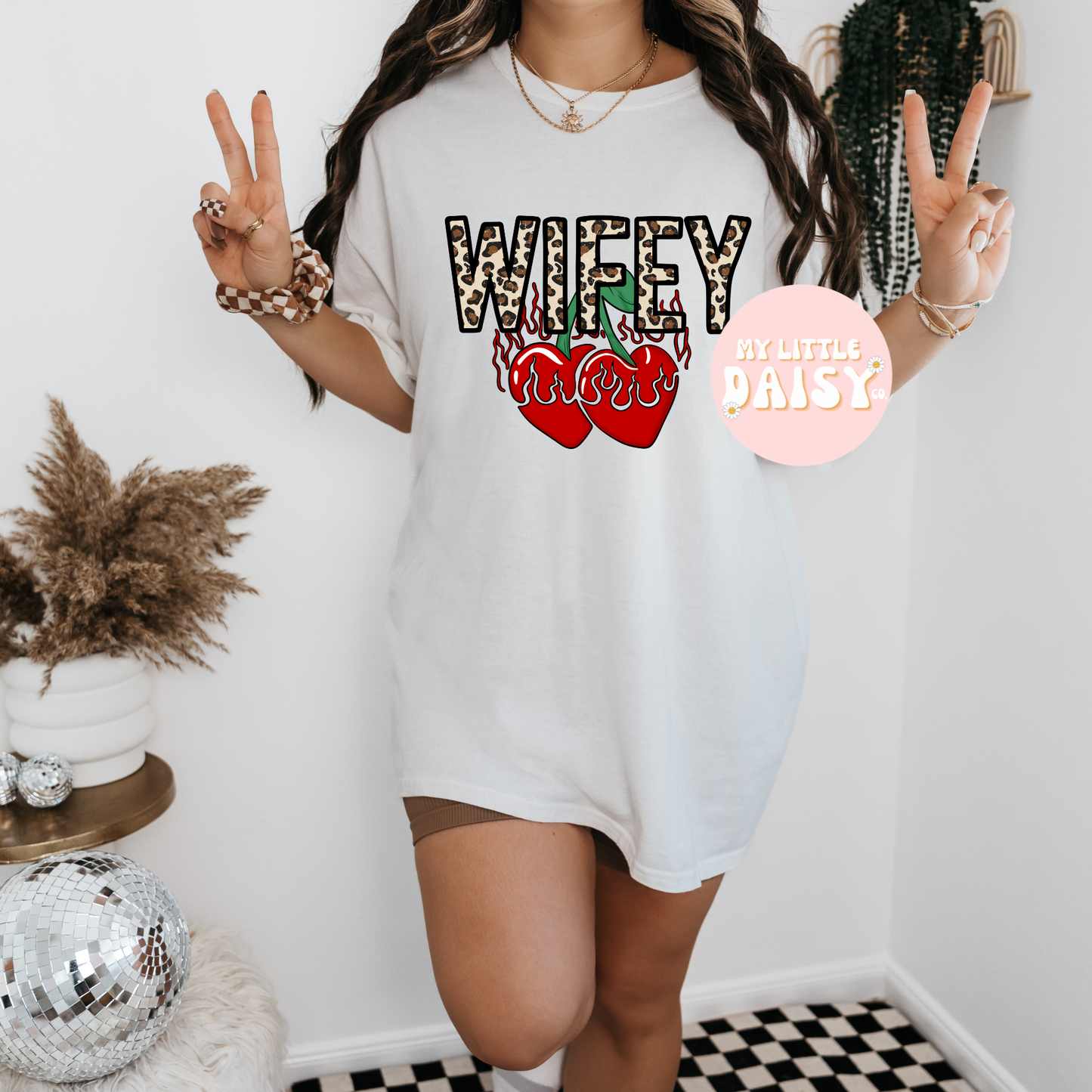 Leopard wifey & heart flame cherries shirt/sweatshirt