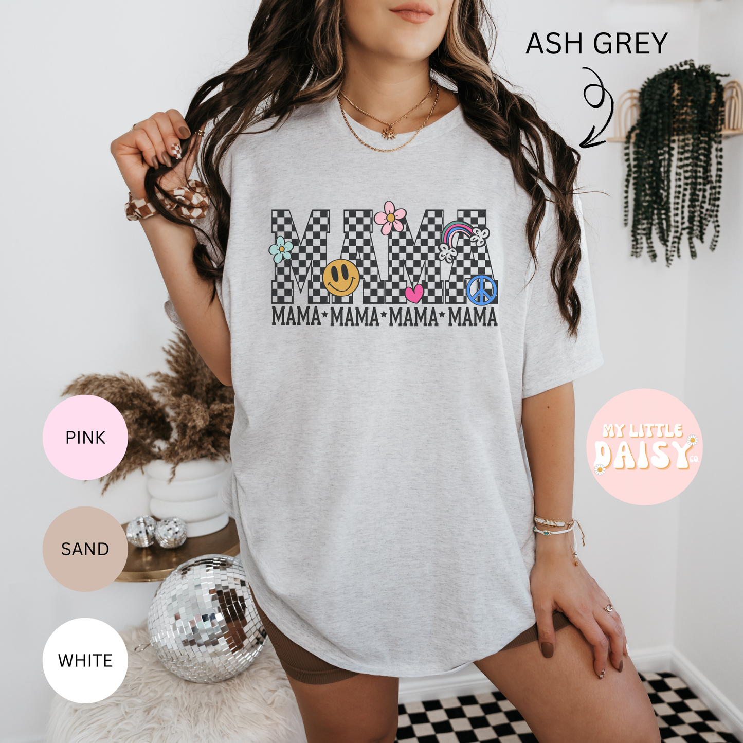 Sublimation checkered mama smiley rainbow