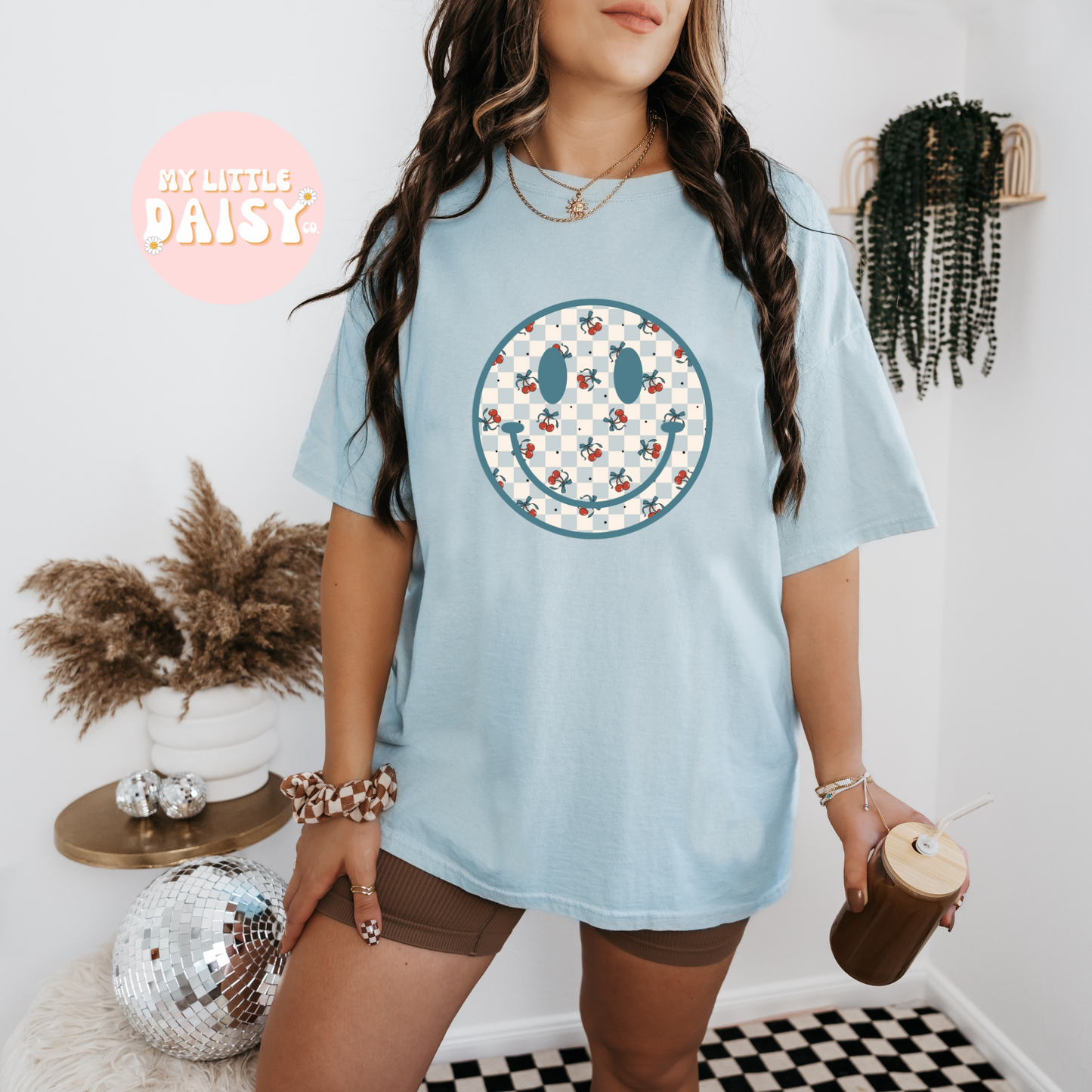 Cherry blue smiley shirt/sweatshirt