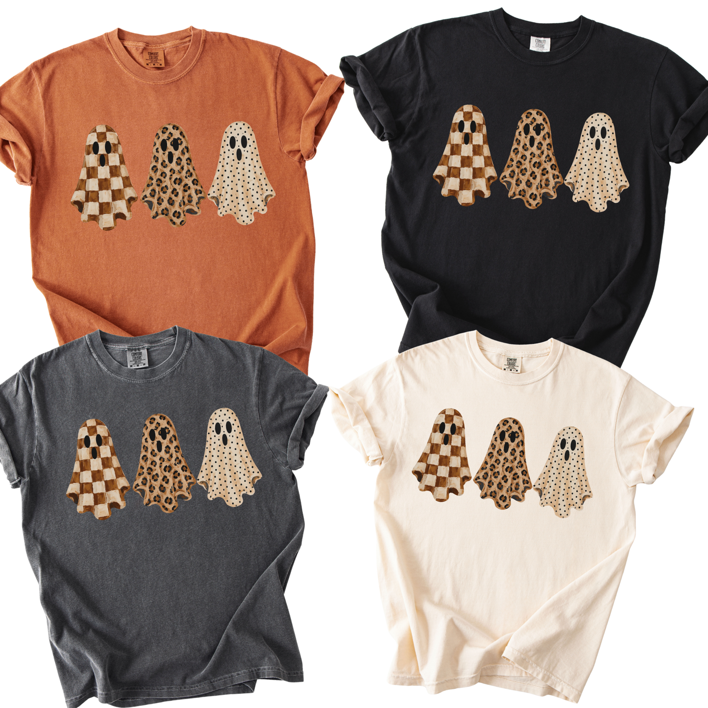 checkered, leopard & polka dot ghost halloween shirt/sweatshirt