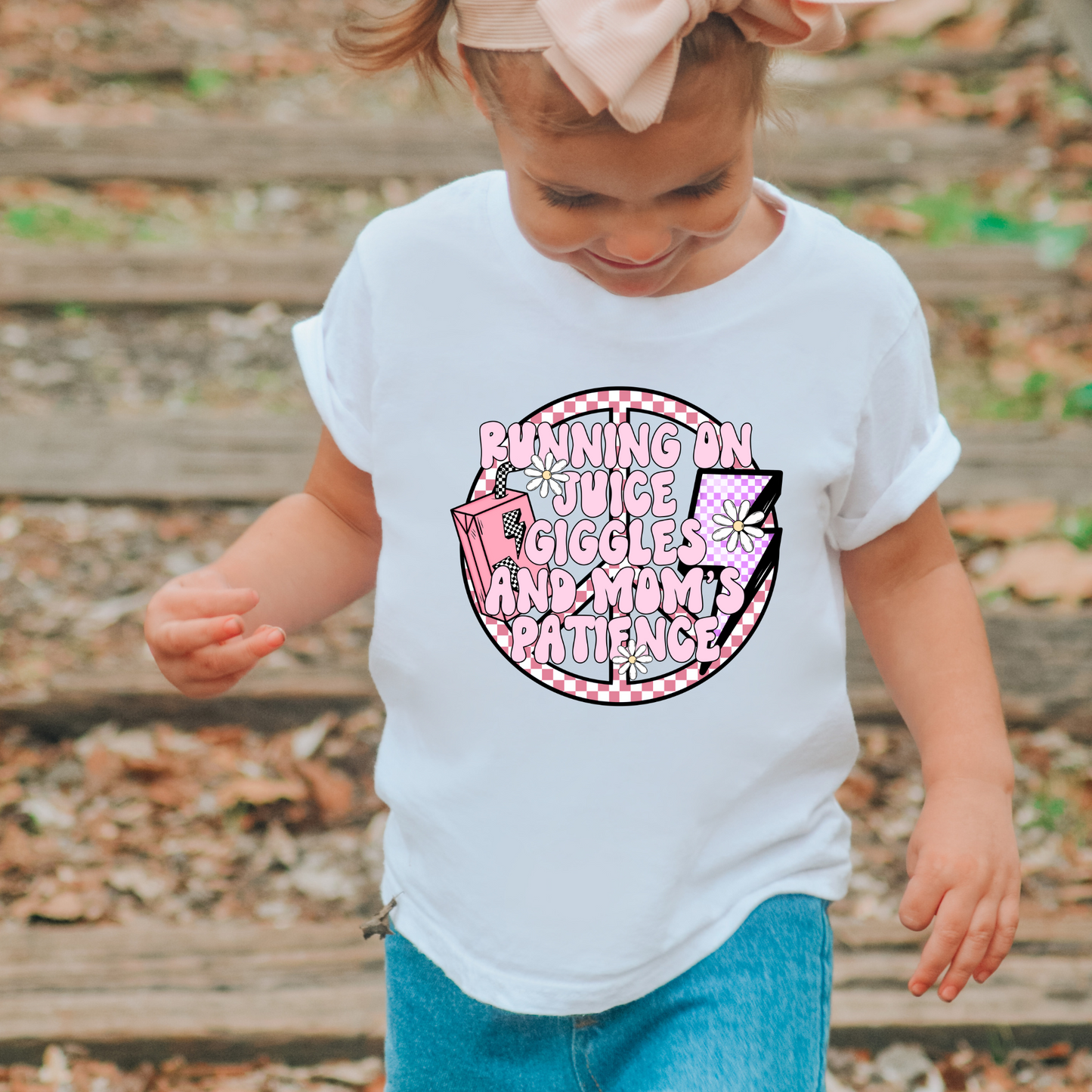 Running on juice giggles & mom's patience shirt