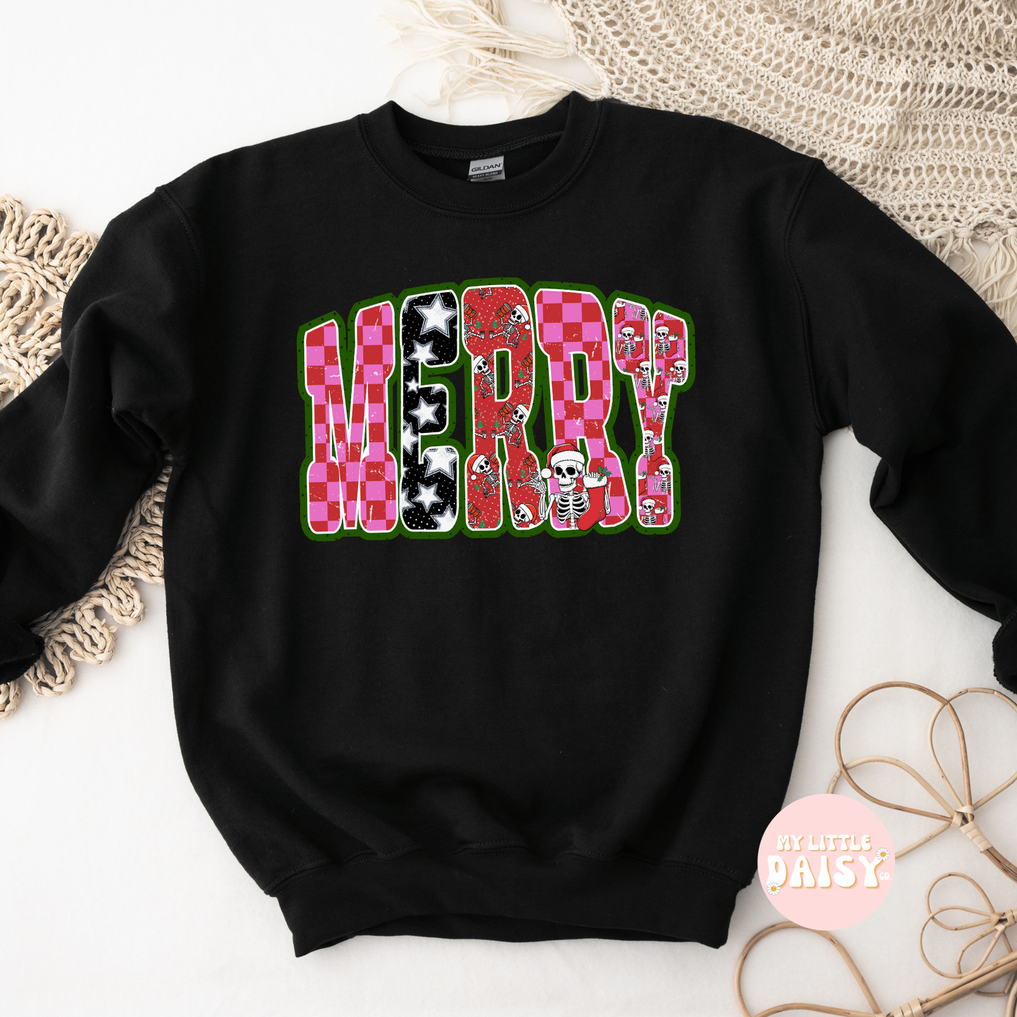 Skeleton checkered MERRY Christmas shirt/sweatshirt (Copy)