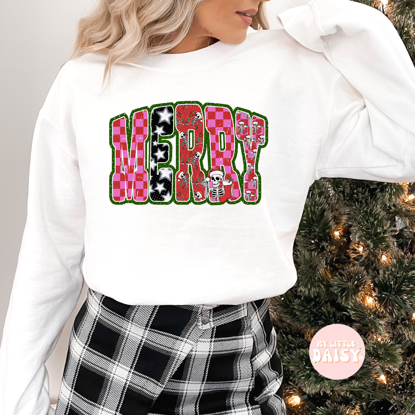 Skeleton checkered MERRY Christmas shirt/sweatshirt (Copy)
