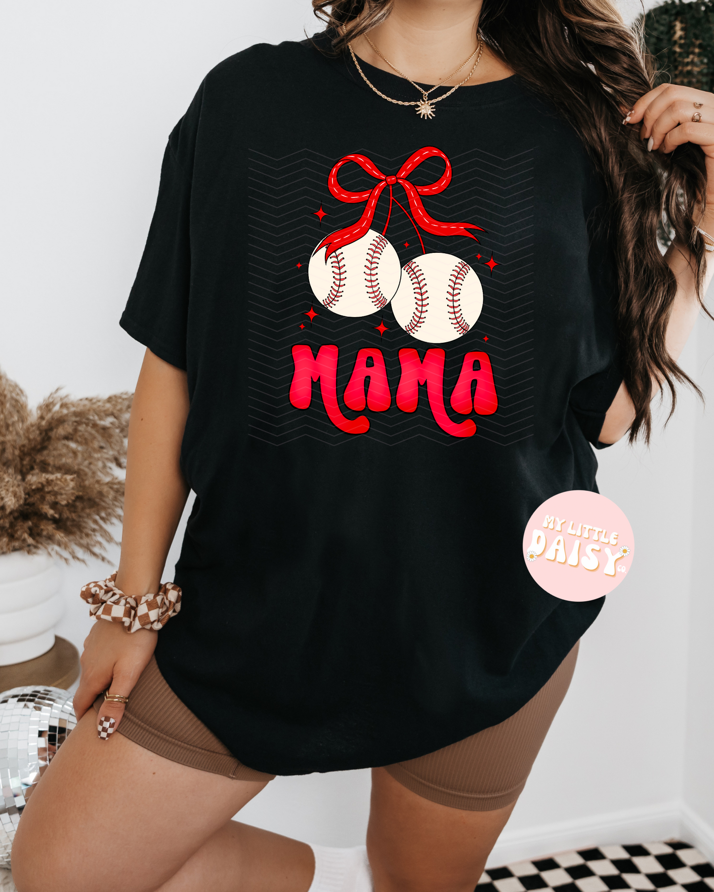 Baseball's with bow mama , baseball mama, sports mama shirt/sweatshirt