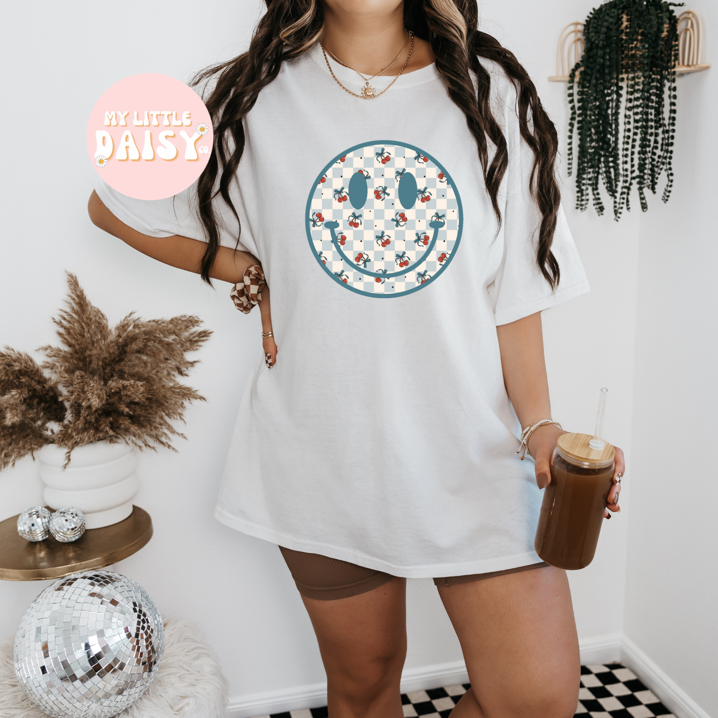 Cherry blue smiley shirt/sweatshirt