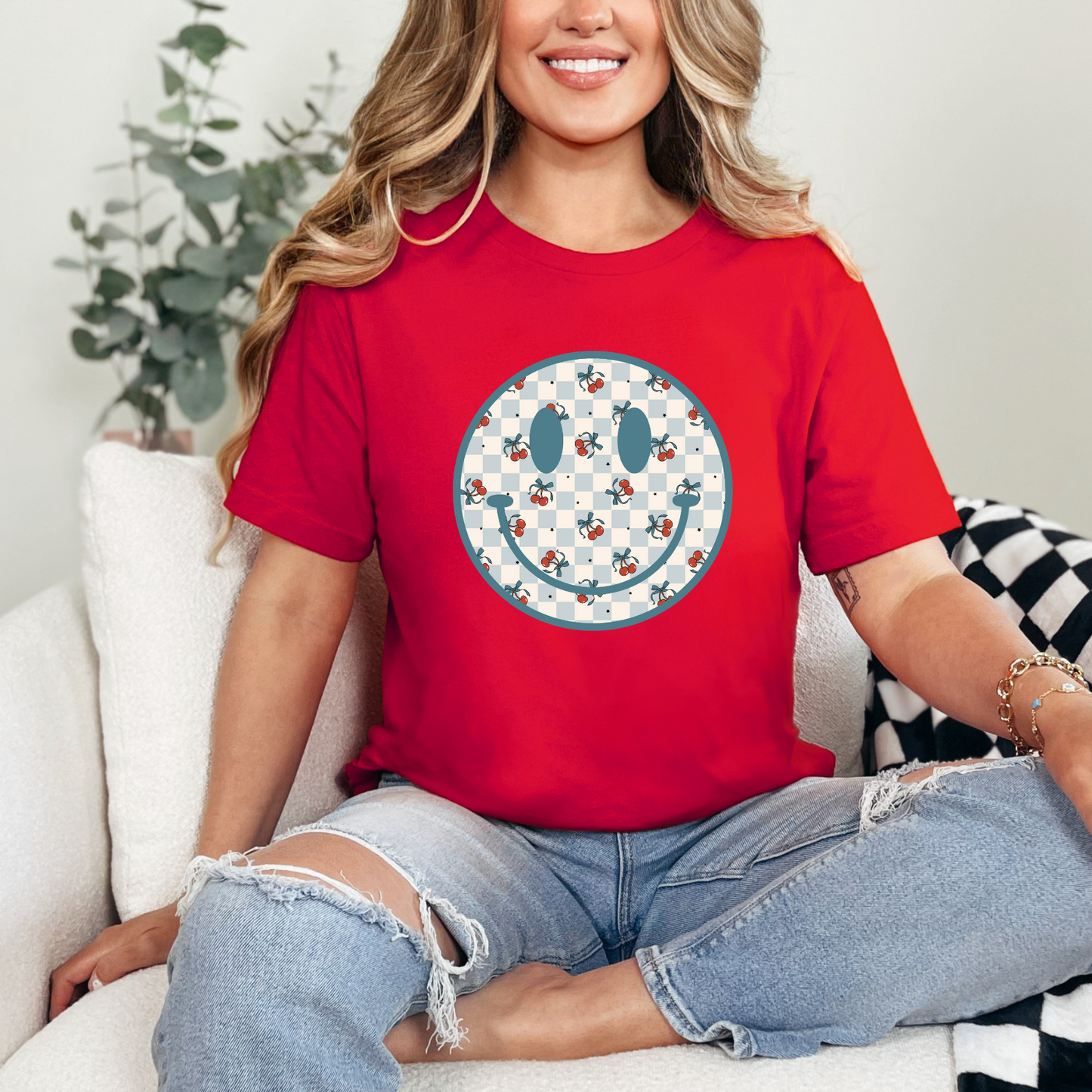 Cherry blue smiley shirt/sweatshirt
