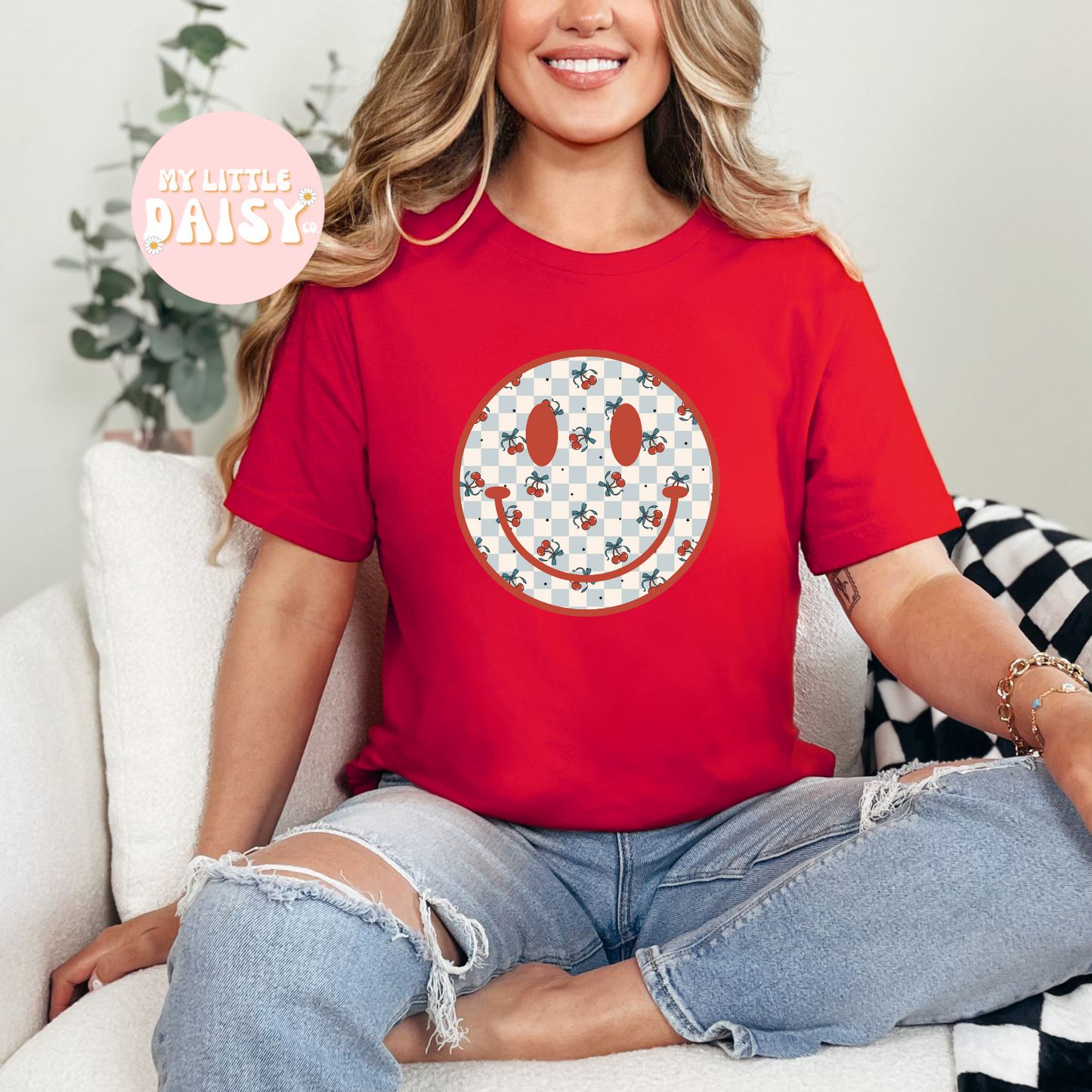 Cherry red smiley shirt/sweatshirt