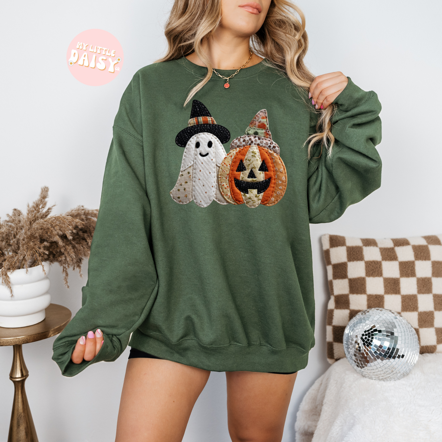 patchwork look ghosty & pumpkin shirt/sweatshirt