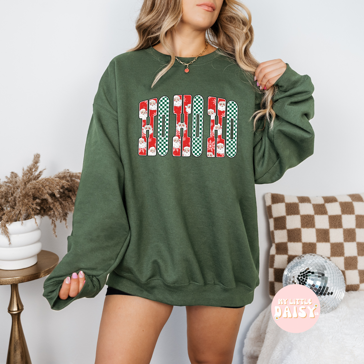 Santa and checkered MERRY, HOHO OR JOLLY LEAVE NOTE AT CHECKOUT FOR DESIGN OPTION shirt/sweatshirt