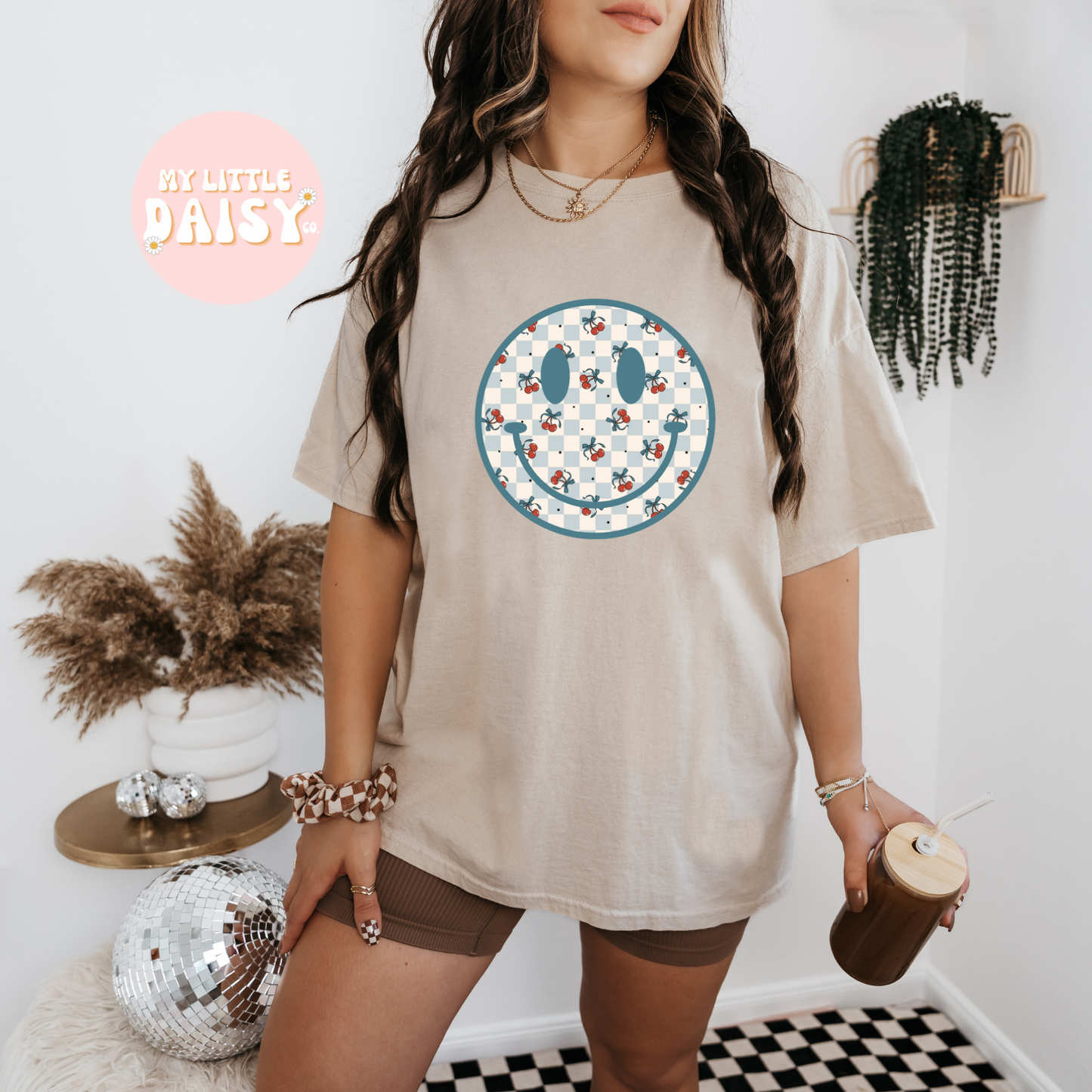Cherry blue smiley shirt/sweatshirt