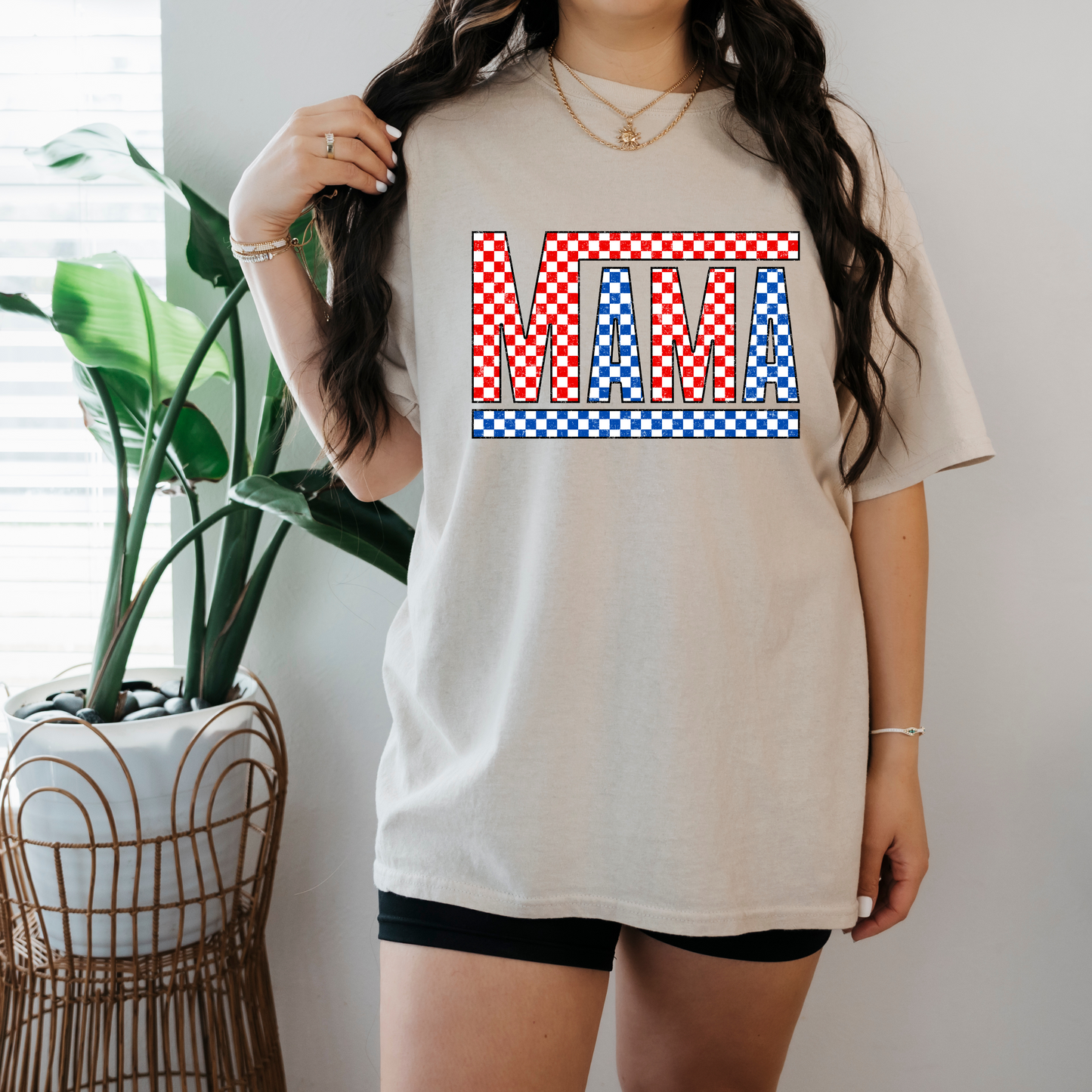 Red white & blue checkered mama shirt/sweatshirt