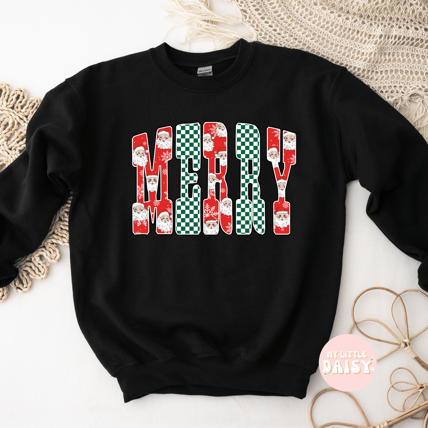 Santa and checkered MERRY, HOHO OR JOLLY LEAVE NOTE AT CHECKOUT FOR DESIGN OPTION shirt/sweatshirt