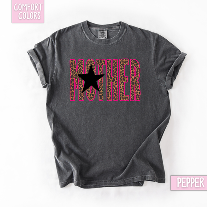 Edgy pink leopard mother star shirt