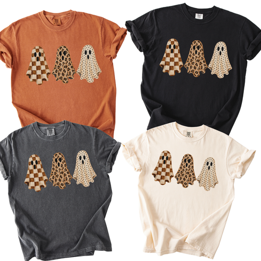 checkered, leopard & polka dot ghost halloween shirt/sweatshirt