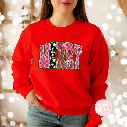 Skeleton checkered MERRY Christmas shirt/sweatshirt (Copy)