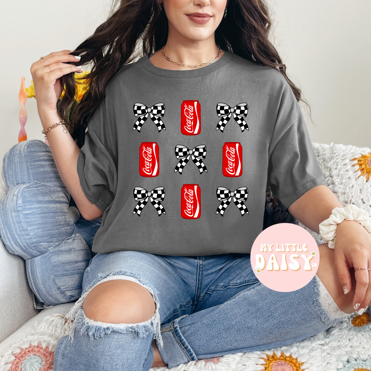 coke checkered bows shirt/sweatshirt