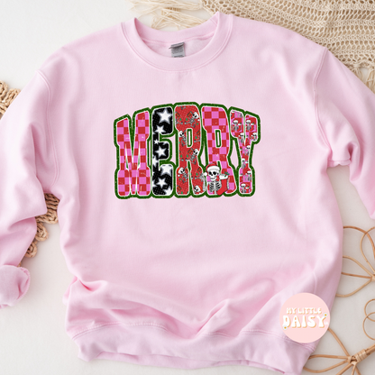 Skeleton checkered MERRY Christmas shirt/sweatshirt (Copy)