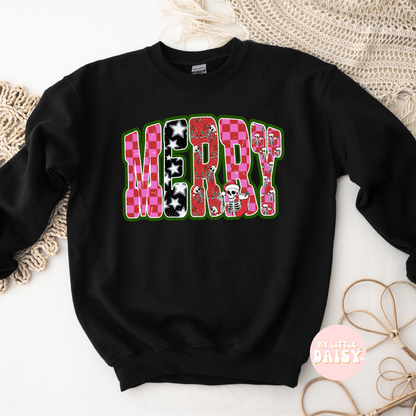 Skeleton checkered MERRY Christmas shirt/sweatshirt (Copy)