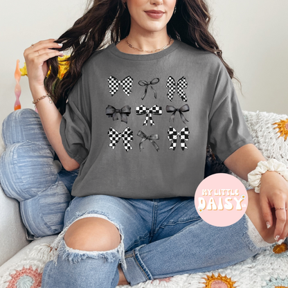 black checkered bows shirt/sweatshirt