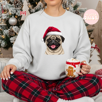 Christmas dog Santa hat sweatshirt
