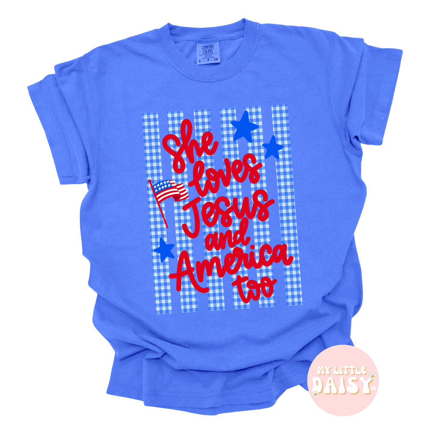 4th of July she loves Jesus and America too trendy comfort colors tee