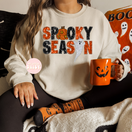 spooky season ghost and pumpkin faux patch shirt/sweatshirt