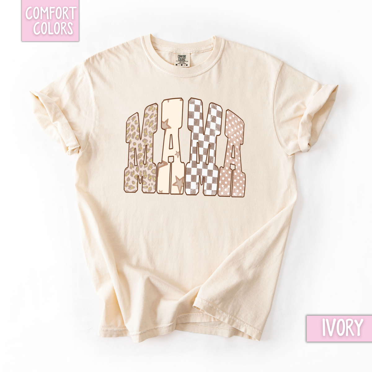 Tan leopard, checkered and star mama & aunt shirt