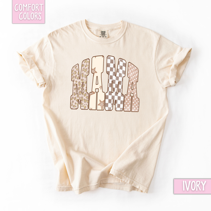 Tan leopard, checkered and star mama & aunt shirt