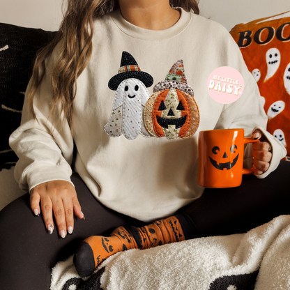 patchwork look ghosty & pumpkin shirt/sweatshirt