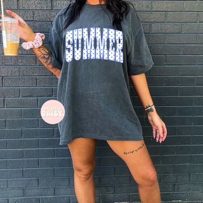 Blue polka dot summer, salty, sun shirt or beach comfort colors tee