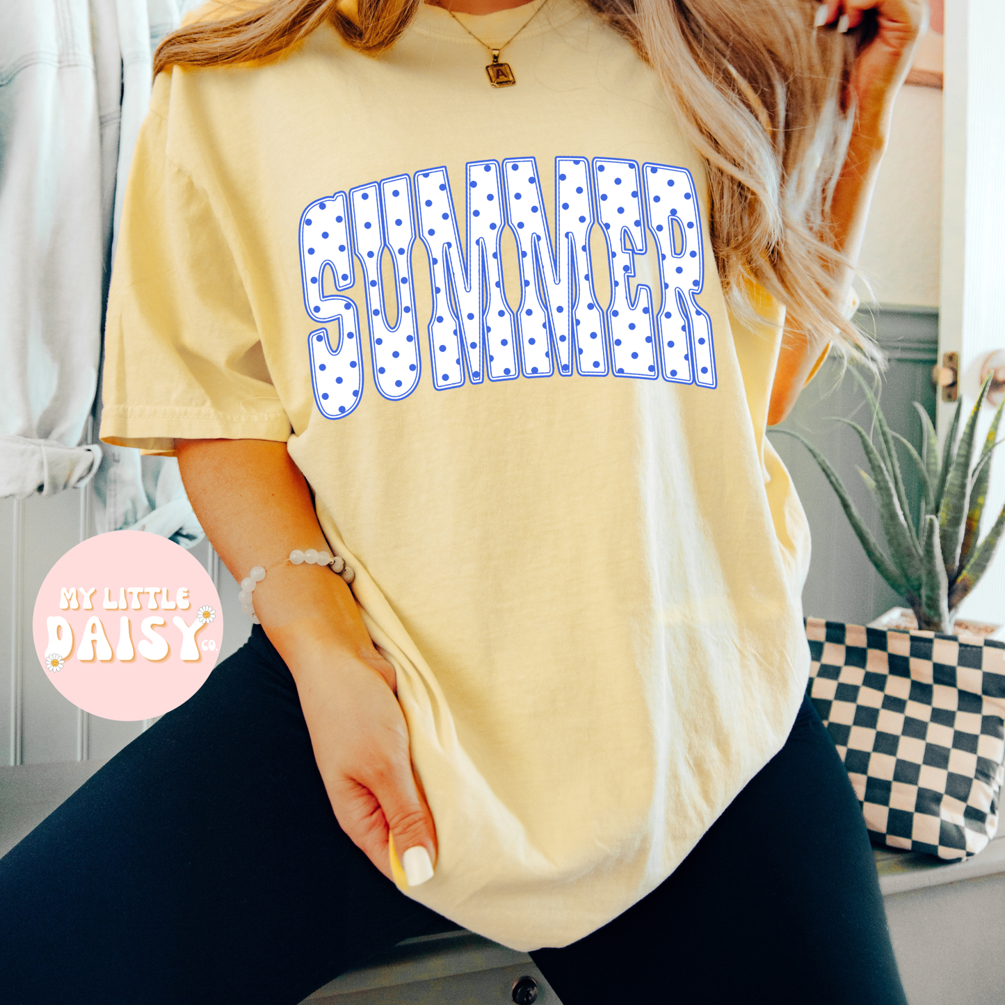 Blue polka dot summer, salty, sun shirt or beach comfort colors tee