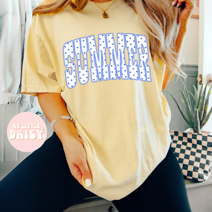 Blue polka dot summer, salty, sun shirt or beach comfort colors tee