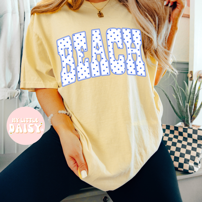 Blue polka dot summer, salty, sun shirt or beach comfort colors tee