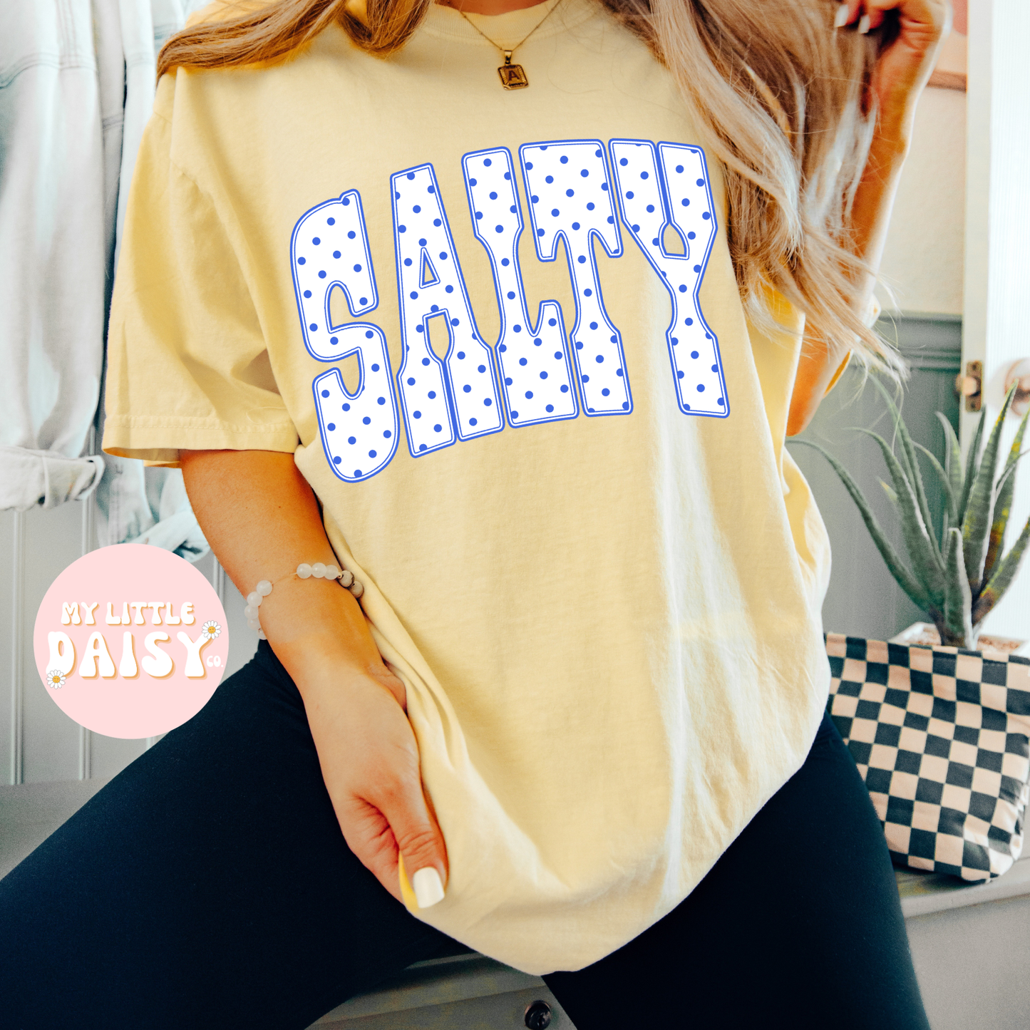 Blue polka dot summer, salty, sun shirt or beach comfort colors tee