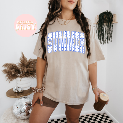 Blue polka dot summer, salty, sun shirt or beach comfort colors tee