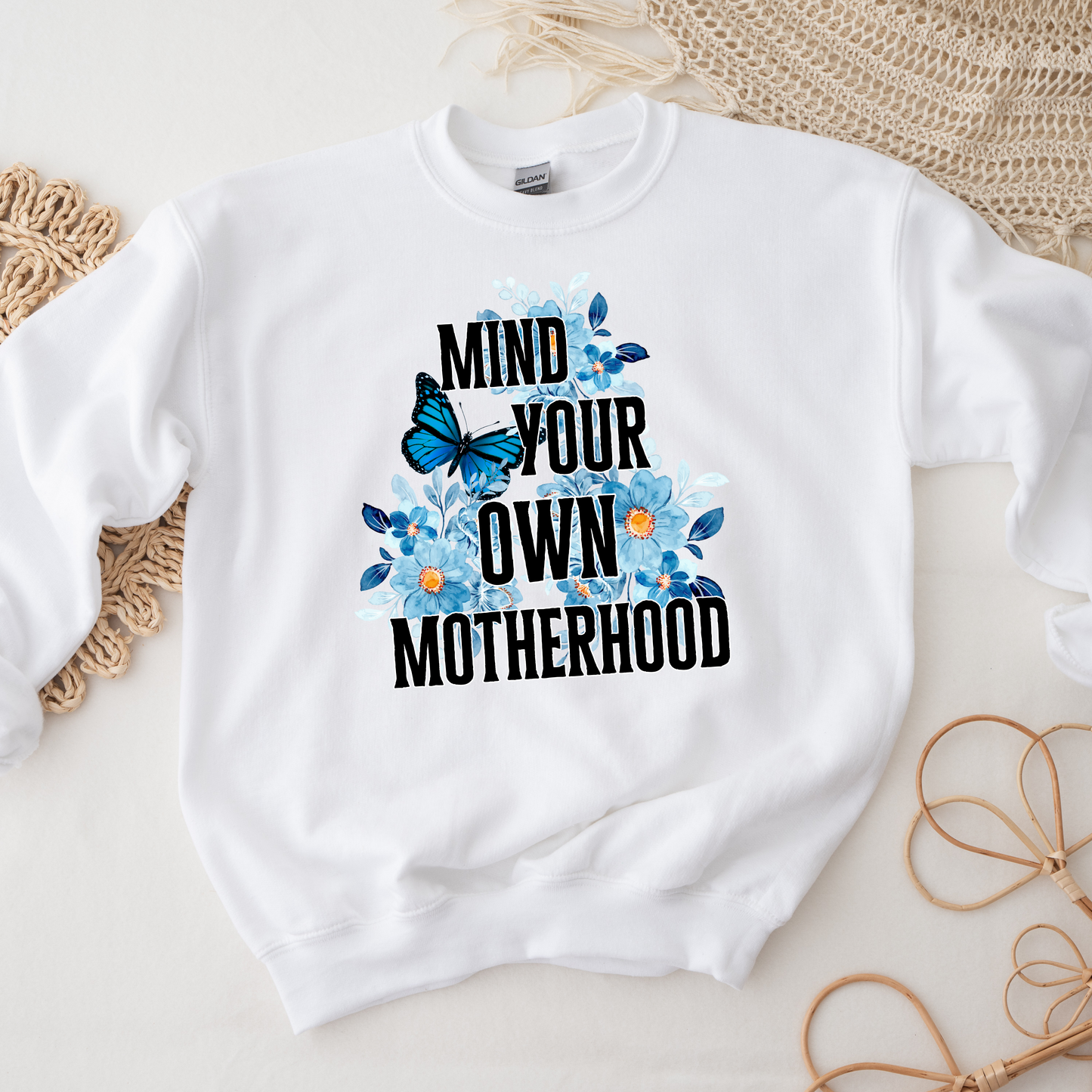 mind your own motherhood (BLUE FLORAL) shirt/sweatshirt
