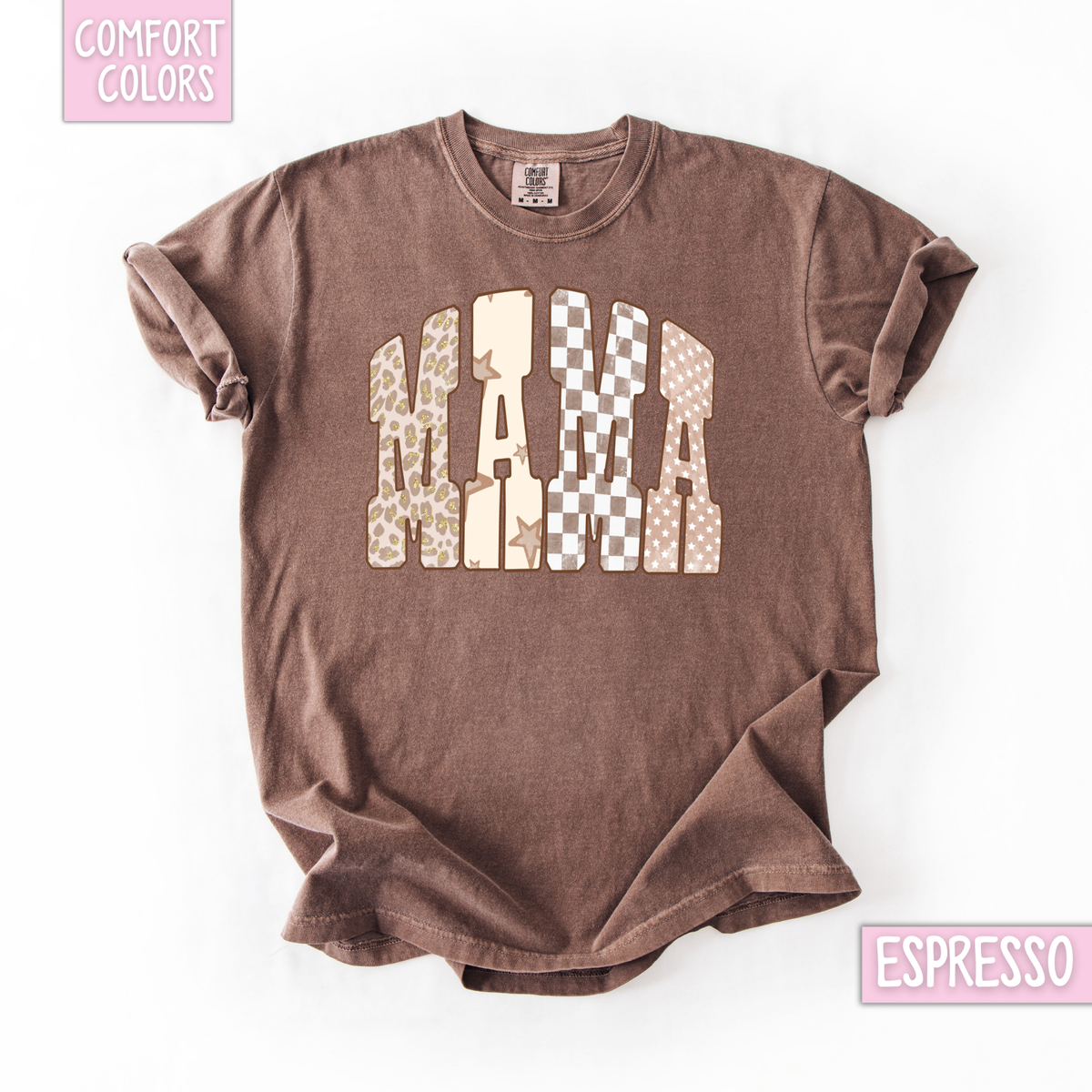 Tan leopard, checkered and star mama & aunt shirt