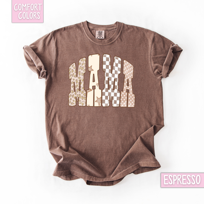 Tan leopard, checkered and star mama & aunt shirt