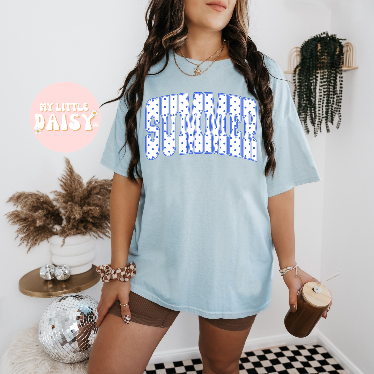 Blue polka dot summer, salty, sun shirt or beach comfort colors tee