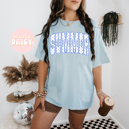 Blue polka dot summer, salty, sun shirt or beach comfort colors tee