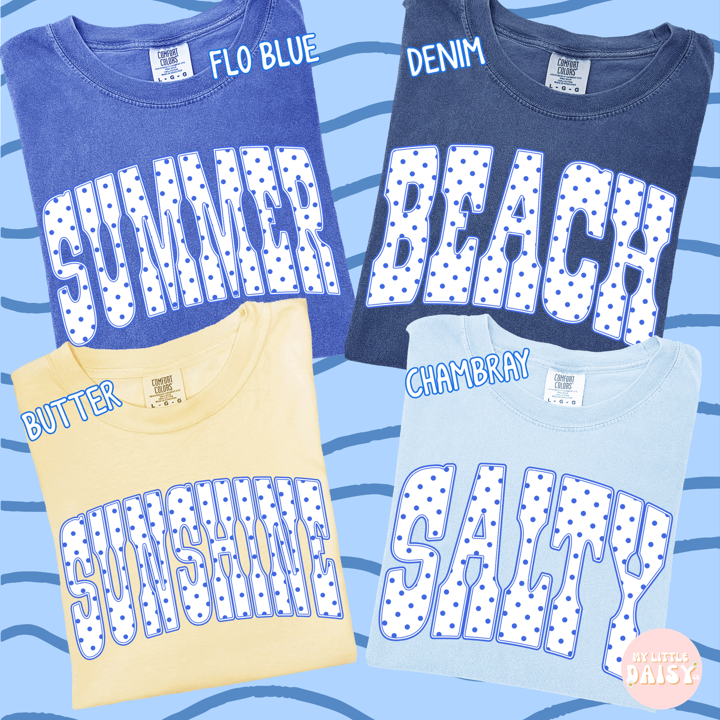 Blue polka dot summer, salty, sun shirt or beach comfort colors tee