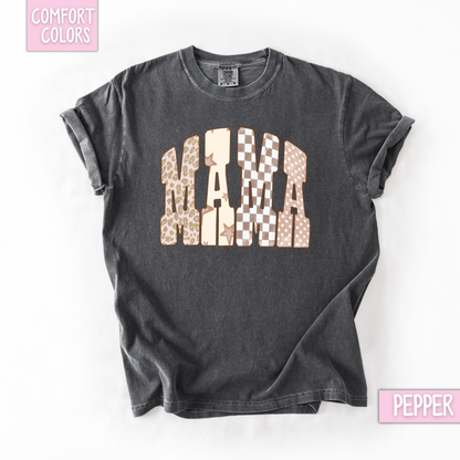 Tan leopard, checkered and star mama & aunt shirt