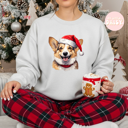 Christmas dog Santa hat sweatshirt