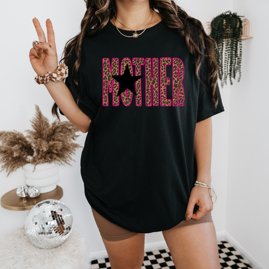 Edgy pink leopard mother star shirt