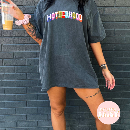 motherhood colorful letters trendy comfort colors tee