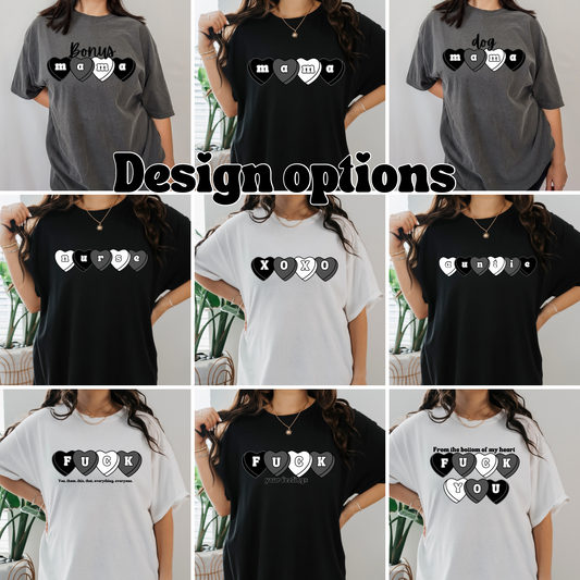 Black hearts sweatshirt/t-shirt (choose your design)