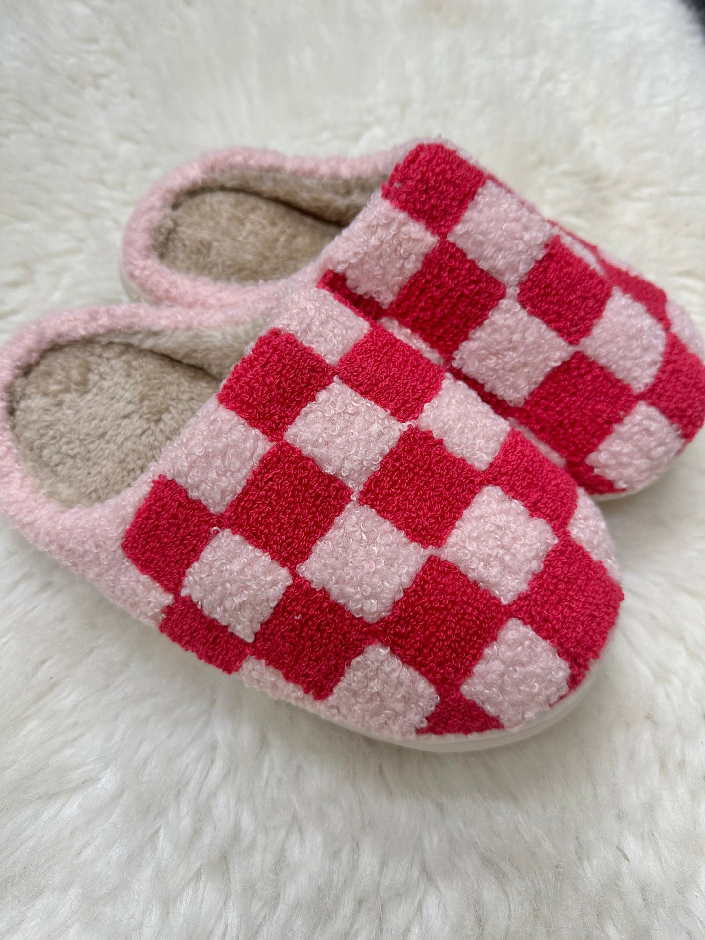 Pink checkered slippers