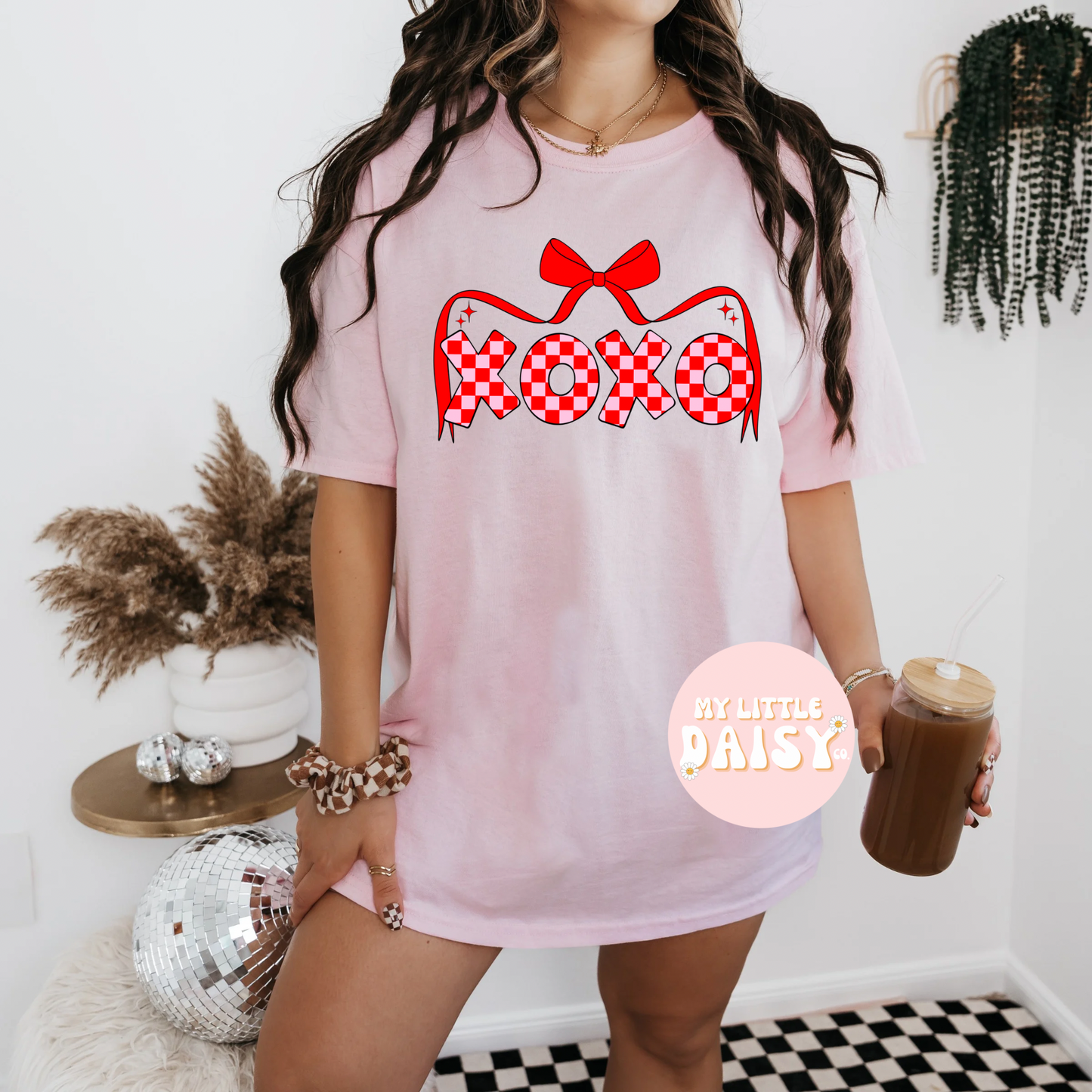 Bow checkered XOXO valentines shirt/sweatshirt