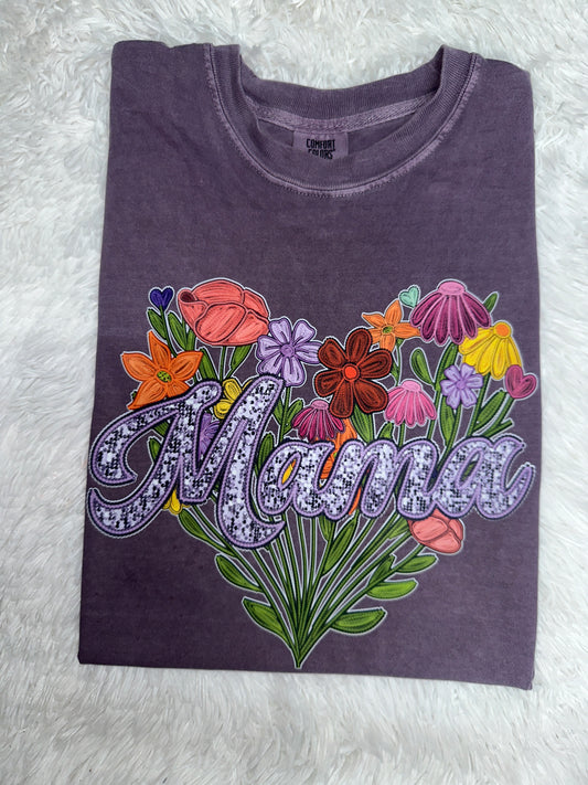 mama faux embroidery floral heart shirt/sweatshirt